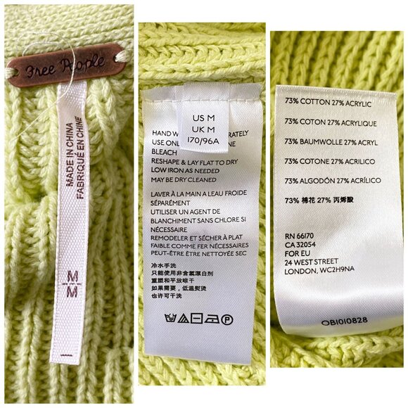 NWT Free People Cotton Blend Sweater,  Size M, Key Lime - Picture 4 of 14